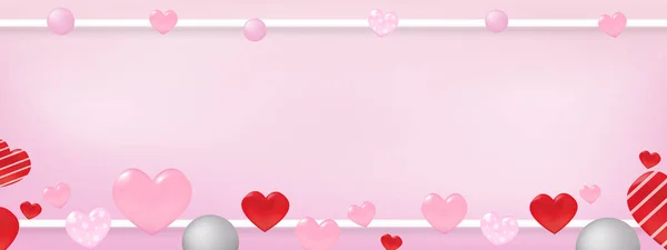 バレンタインデーのコンセプトコピースペースで多くの心ピンクグリーティングカードバナー背景 — ストックベクタ