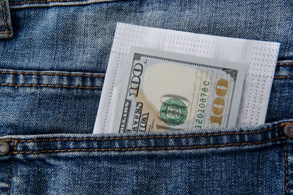 Face Mask Money Back Pocket Jeans — Stock Photo, Image