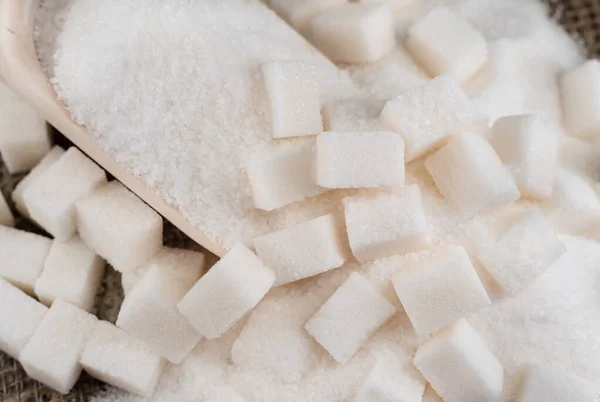 Pala Para Productos Granel Con Azúcar Cucharada Vierte Azúcar Sobre — Foto de Stock