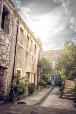 Hırvatistan Blato köyün dar sokak