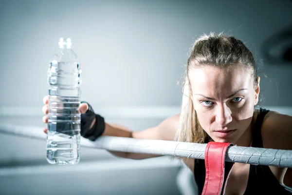 Boxer lány ivóvíz — Stock Fotó