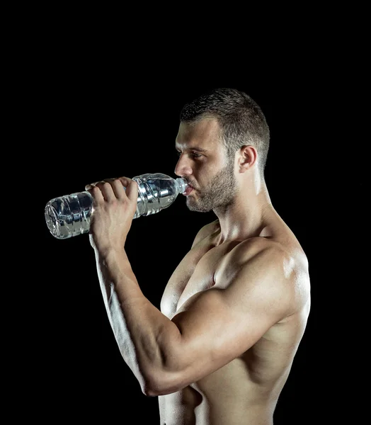 Drinking water in gym — Stock Photo, Image