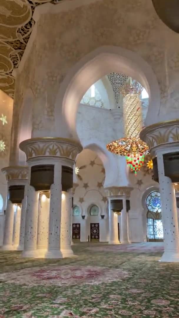 アブダビ,アラブ首長国連邦, 2020年1月:シェイクZayedグランドモスク内,カーペット.垂直ビデオ — ストック動画