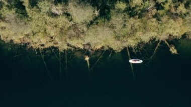 Drone View kızı Göldeki Sup tahtasında kürek çekiyor
