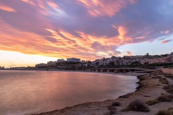 Piękny Słoneczny Zachód Słońca Tarragonie Katalonii Hiszpanii Latem 2020 Roku — Zdjęcie stockowe