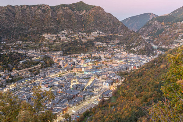 Cityscape in autumn of Andorra La Vella, Andorra.