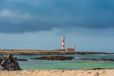 Deniz feneri Faro el Toston, El Cotillo, Fuerteventura, İspanya.
