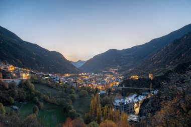 Cityscape of Encamp in Andorra in autumn. clipart