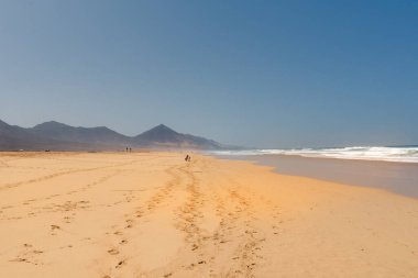 Fuerteventura adasındaki bakir plajlar. İspanya 'nın Fuerteventura adasındaki Coffee Plajı.