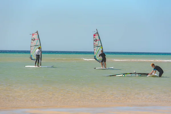 Sotavento Fuerteventura Espagne 2020 Octobre Homme Apprend Planche Voile Playa — Photo