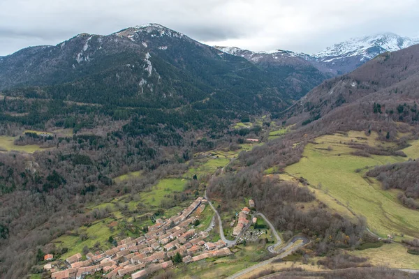 Cityscape Castelo Cátaro Montsegur Ariege Occitanie Sul França — Fotografia de Stock