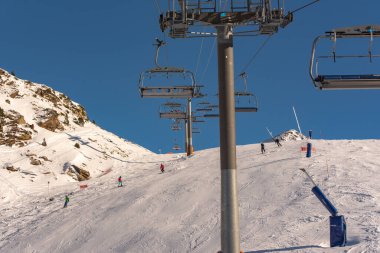 Pas de la Casa, Andorra: January 3, 2021: Sunny Day in the Pyrenees at the Grandvalira ski resort in Andorra in Covid19 time