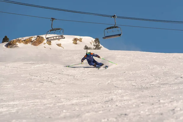 Pas Casa Andorra 2021 January Young Man Skiing Pyrenees Grandvalira — Stock Photo, Image