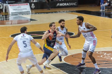 Andorra la Vella, Andorra: 2021 January 4: Player in action in the Endesa ACB League match between Mora Banc Andorra vs Real Madrid in 2021.