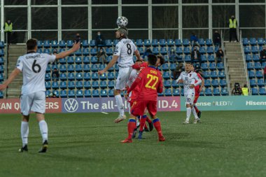Andorra La Vella, Andorra: 25 Mart 2021: Katar 2022 Dünya Kupası eleme karşılaşmasında Klaus Gjasula ALB.
