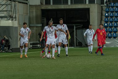 Andorra La Vella, Andorra: 25 Mart 2021: Katar 2022 Dünya Kupası eleme karşılaşmasında Klaus Gjasula ALB.