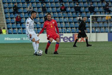 Andorra La Vella, Andorra: 25 Mart 2021: Katar 2022 Dünya Kupası ön eleme karşılaşmasında Ledian Memushaj ALB.
