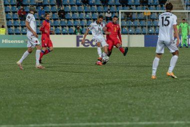 Andorra La Vella, Andorra: 25 Mart 2021: Katar 2022 Dünya Kupası ön eleme karşılaşmasında Sokol Cikalleshi ALB.