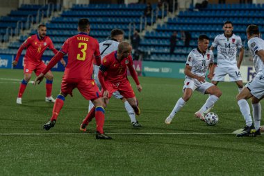 Andorra La Vella, Andorra: 25 Mart 2021: Katar 2022 Dünya Kupası ön eleme maçındaki oyuncular.