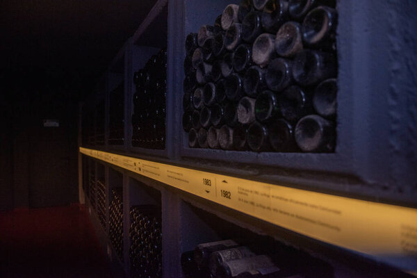 Logrono, Spain: 2021 April 26: Interior of the Bodegas Riojanas Winery on cloudy day in the city of Cenicero in Spain.