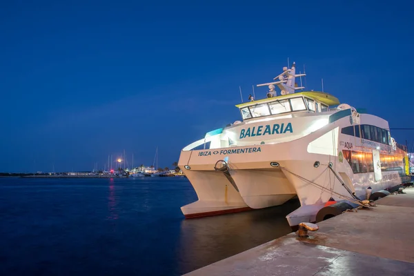 Formentera España 2021 Mayo Barco Jalá Vista Nocturna Del Puerto — Foto de Stock