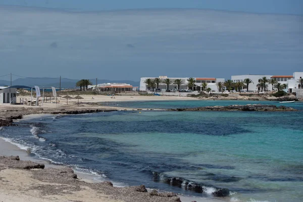 Widok Plażę Pujols Formenterze Latem 2021 Roku — Zdjęcie stockowe