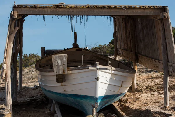 Bateau Pêcheur Sur Plage Illetes Formentera Espagne — Photo