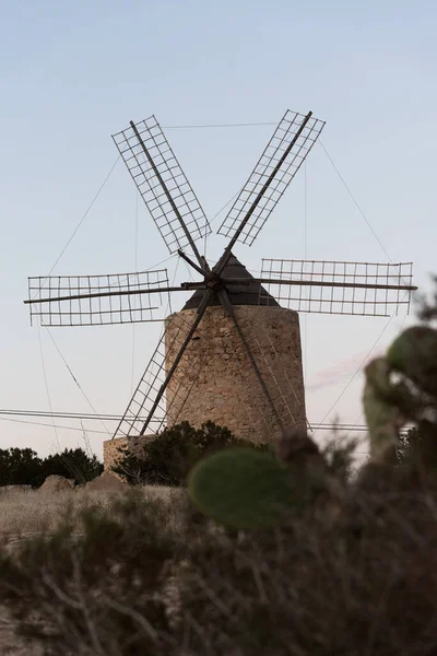 Silhouettes Mill Jeroni Miranda Island Formentera Spain — Stock Photo, Image
