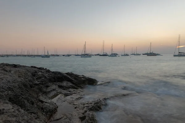 Tramonto Sulla Spiaggia Ses Illietes Sull Isola Formentera Nell Estate — Foto Stock