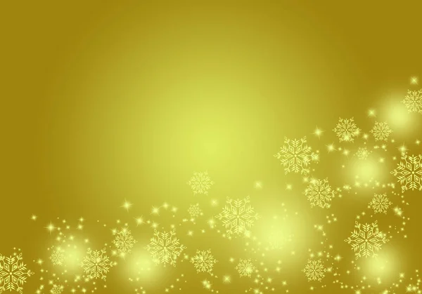 Gouden Kerst Achtergrond Met Sneeuwvlokken Met Verlichting — Stockfoto