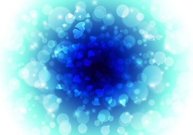 Kalpleri ve ışıltısı olan soyut mavi arkaplan