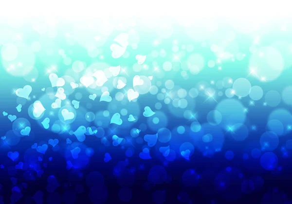 Fondo Azul Abstracto Con Corazones Brillo Bokeh — Foto de Stock