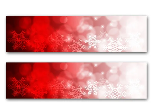 Rotes Weihnachtsbanner Mit Schneeflocken Bokeh Und Funkeln — Stockfoto