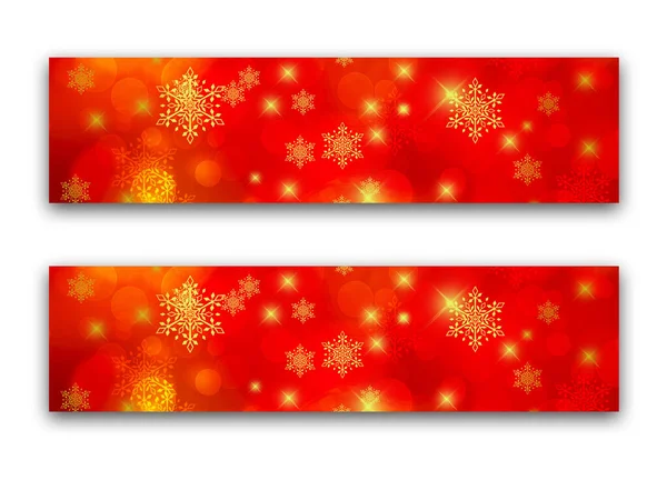 雪の結晶と赤とオレンジの光沢のあるクリスマスバナーのセット — ストック写真