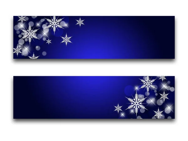 Blaue Weihnachtsbanner Mit Schneeflocken Und Bokeh — Stockfoto