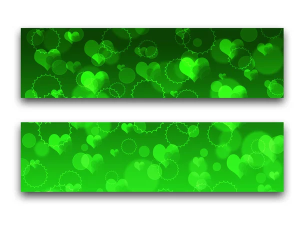 Набор Баннеров Зелеными Сердцами Огнями Кругами — стоковое фото