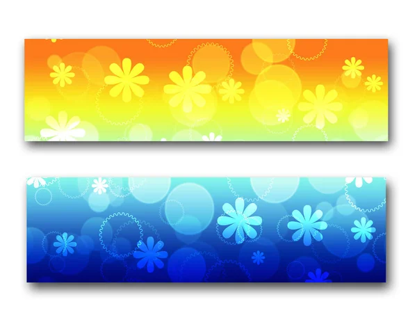 Sada Barevných Bannerů Květinami Bokeh Kruhy — Stock fotografie