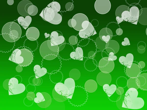 Seamless Green Background Hearts Bokeh Circles — стоковое фото