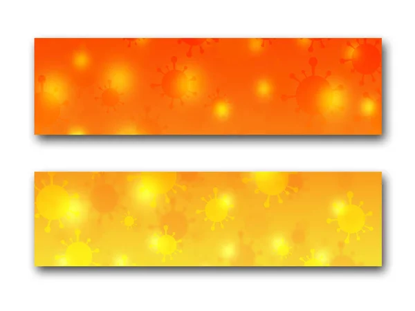 Abstract Oranje Gele Vorm Corona Virus Banners Met Lichtjes — Stockfoto