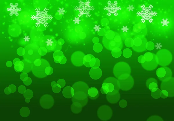 Groene Kerst Achtergrond Met Sneeuwvlokken Bokeh Lichten — Stockfoto