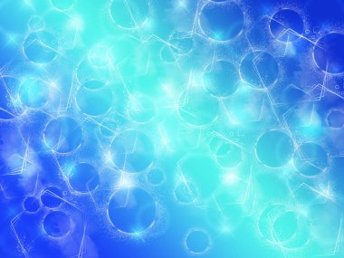 Pentagon, daire ve yıldızlı soyut mavi arkaplan