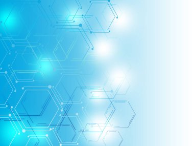 abstract blue background with hexagons aand sparkles