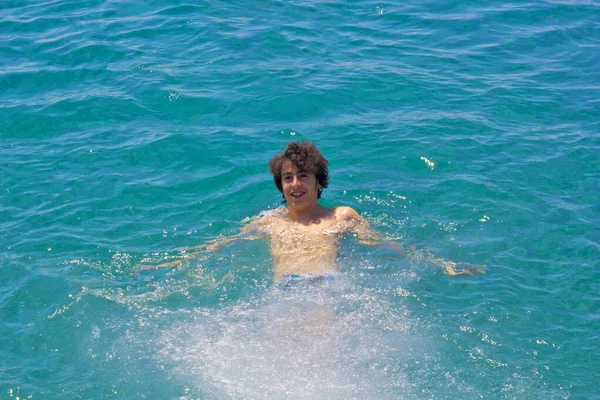 Happy Boy Swimming Sea Sigacik Turkey Royalty Free Stock Photos