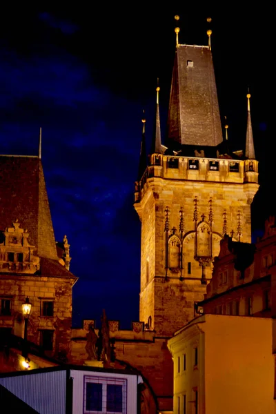 Mooie Scène Oude Stad Praag Tsjechië Nachts — Stockfoto