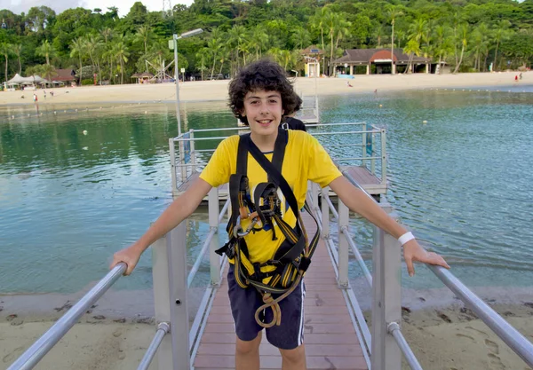 Happy Boy Smiling Camera Sentosa Island Singapore — Stock Photo, Image