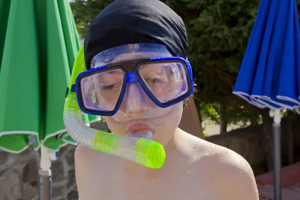 Happy boy with snorkel — 스톡 사진