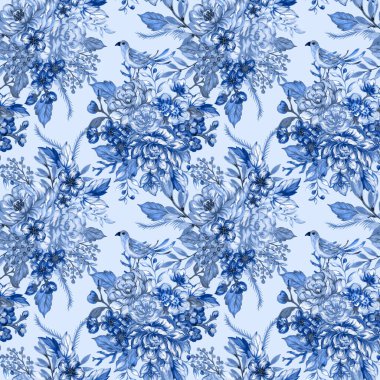 Toile de Jouy Chinoiseries Yazdırma Dizaynı Kusursuz Klasik Şam Barok Sanatı. Kumaş, duvar kağıdı, kırtasiye, ince renkler. 