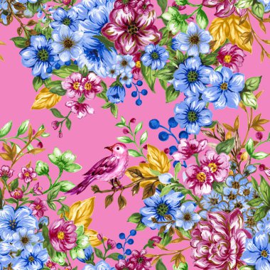 Küçük çiçek desenli, el çizimi, kusursuz romantik geçmişi olan şakayık bir gül. Kumaş, moda, tekstil, duvar kağıdı, hediye paketi için tasarlandı..