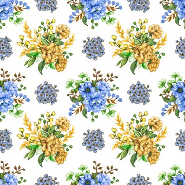 Klasik dikişsiz çiçek deseni. Kumaş, iç mekan için özgürlük tarzı botanik çiçek yaprağı