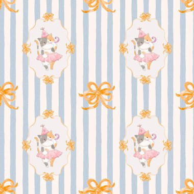 Şirin ekose desenli yay ve hayvanlı kenar. İlkbahar yaz baskısı. Cottagecore estetiği. 